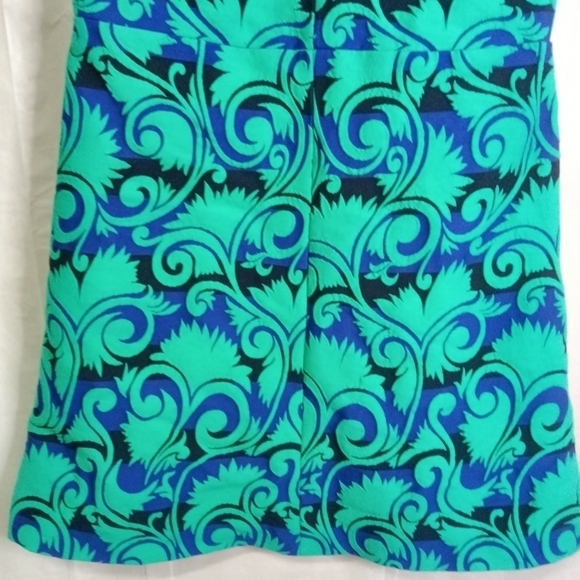 J Crew Jacquard Sleeveless Dress Navy Green Petite 8P - Picture 4 of 13